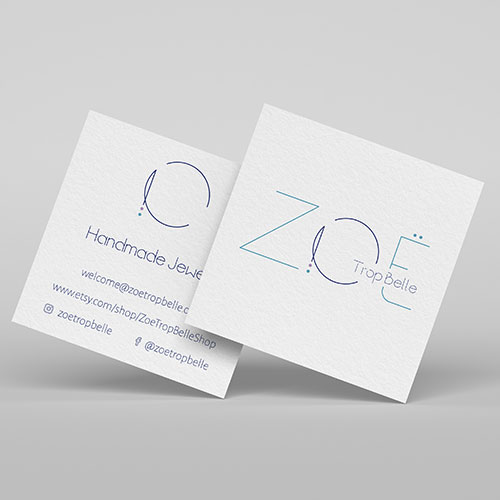 Logo et carte de visite de Zoë Trop Belle, créatrice de bijoux